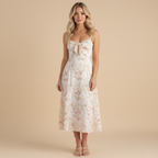 Elegant Floral Corset Midi Dress – Feminine & Flattering