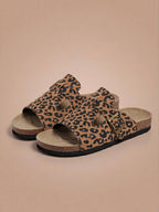 Women’s Buckle Slide Sandals- Leopard Print