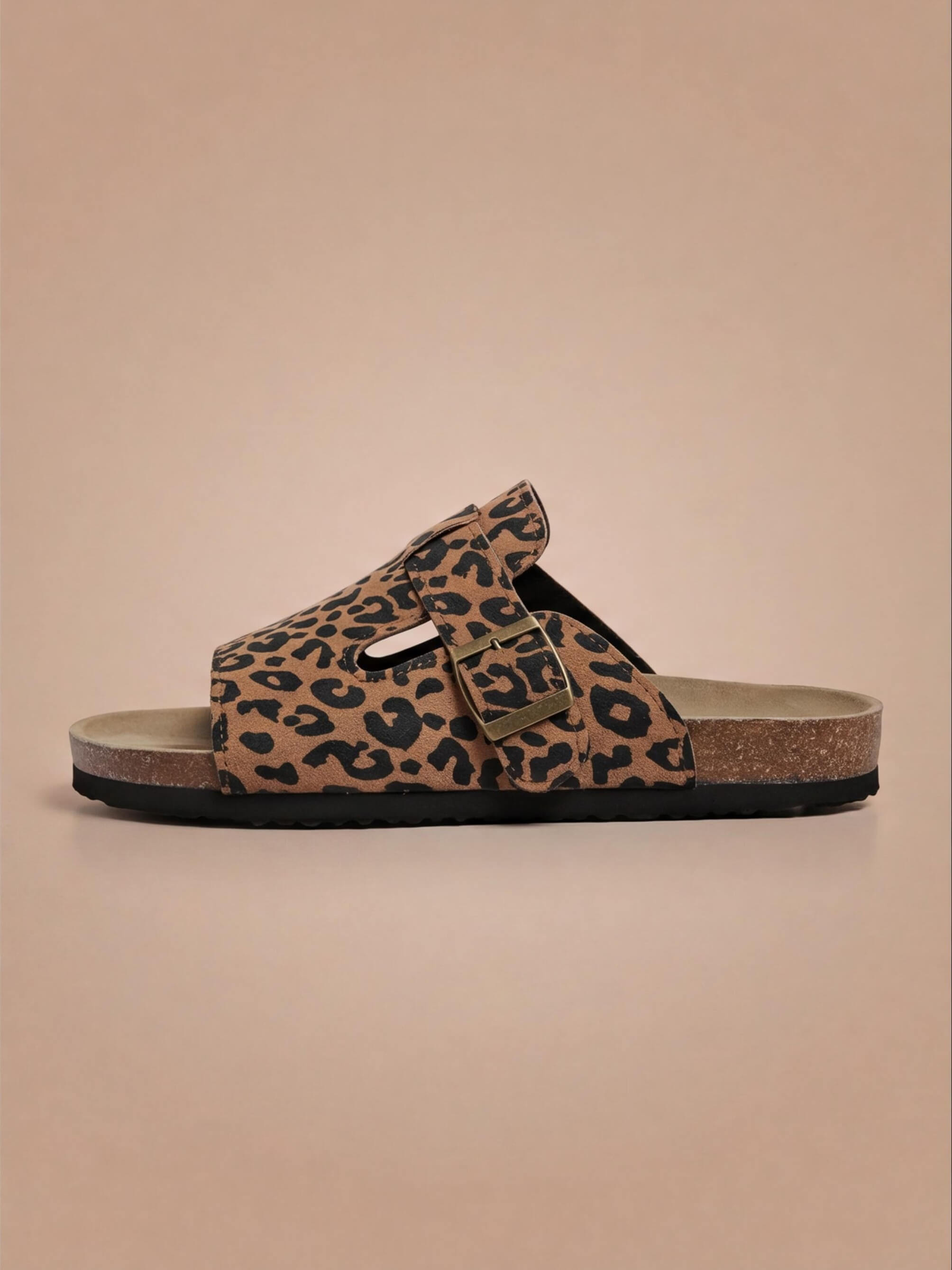 Women’s Buckle Slide Sandals- Leopard Print