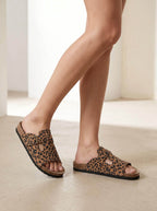 Women’s Buckle Slide Sandals- Leopard Print