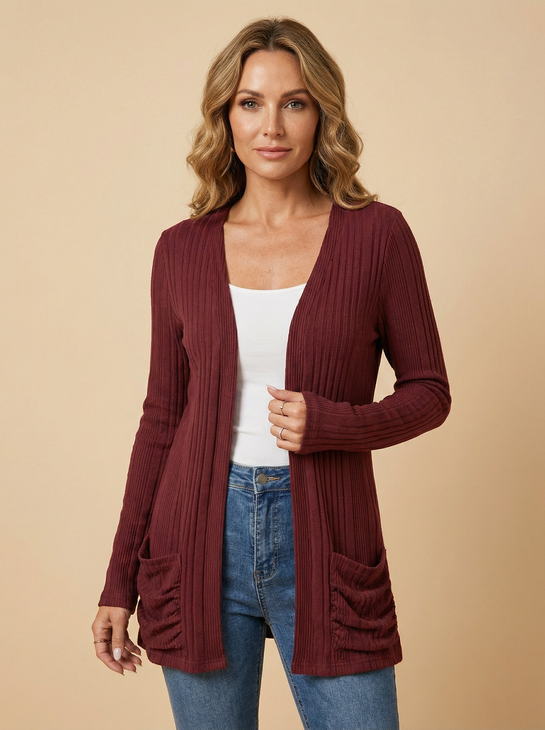 Women’s Ribbed V-Neck Cardigan – Casual Fit & Everyday Comfort