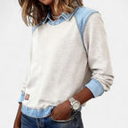 Women’s Denim Collar Detail Long-Sleeve Knit Top
