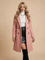 Women’s Double-Breasted Mid-Length Coat – Tailored Lapel & Waist-Defining Fit