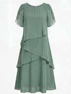 Women’s Elegant Chiffon Layered Dress – Round Neck