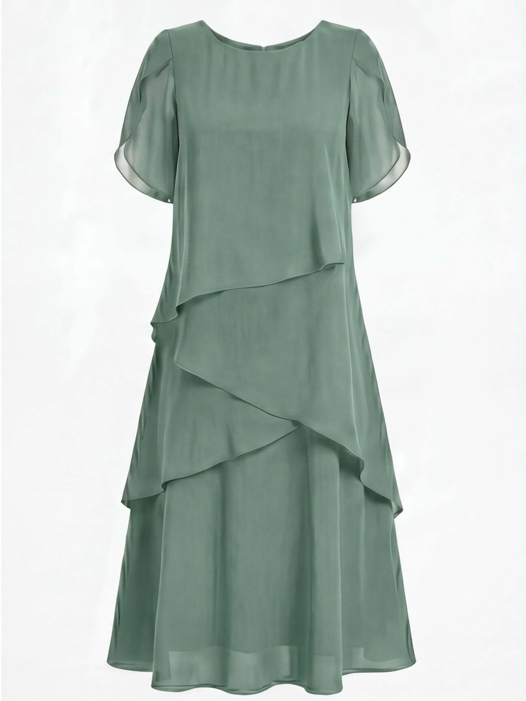 Women’s Elegant Chiffon Layered Dress – Round Neck