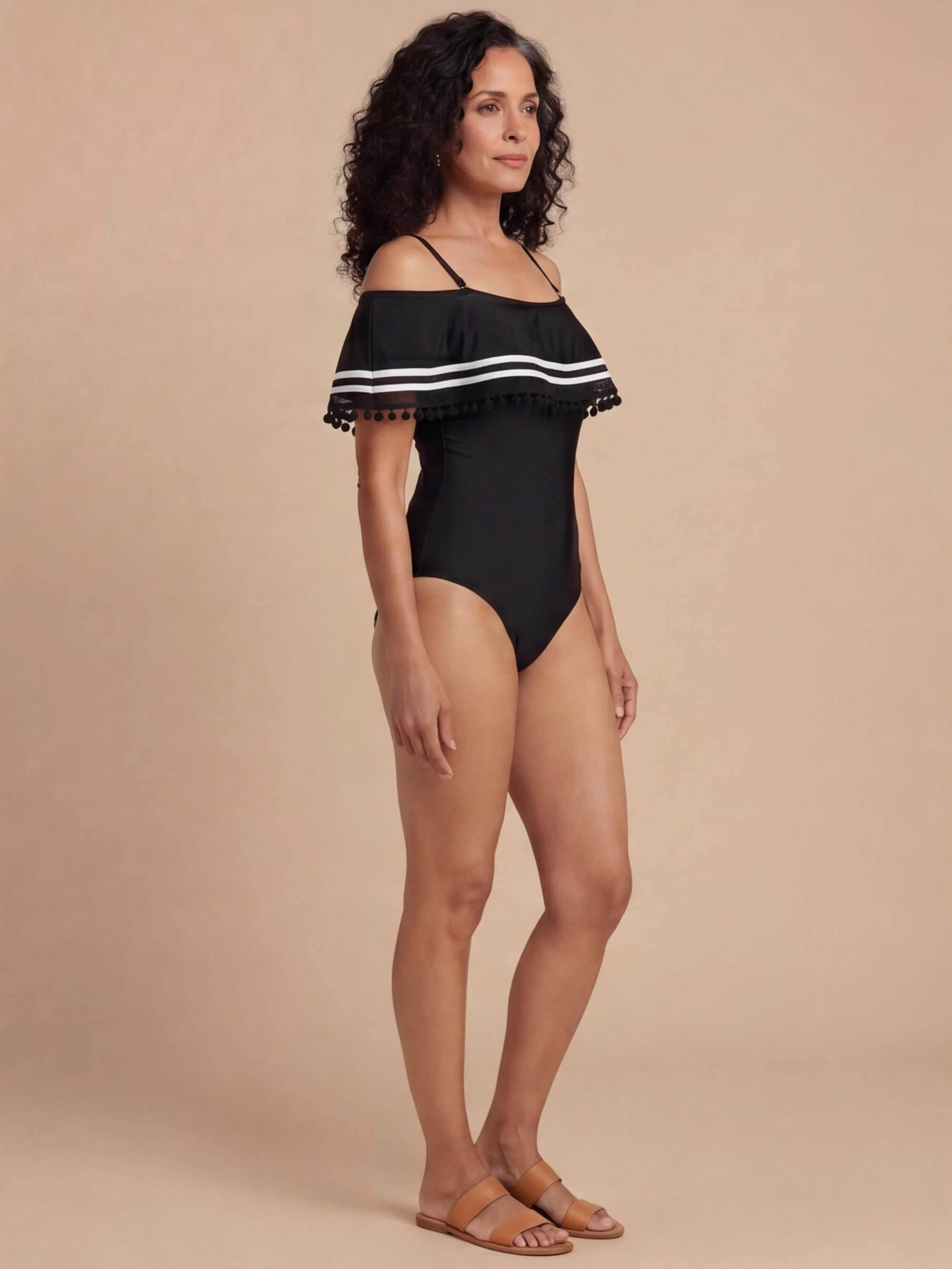 Women’s Off-Shoulder Ruffle With Straps One-Piece Swimsuit