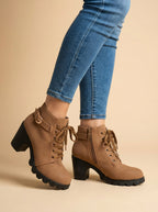 Women’s Mid-Heel Ankle Boots –  Side Zipper & Buckle Detail