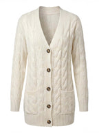 Women’s Elegant Textured Knit Cardigan – Soft V-Neck & Relaxed Spring Comfort