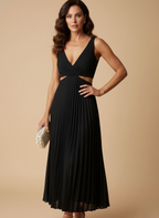 Women’s Dress – Pleated Backless Midi Dress