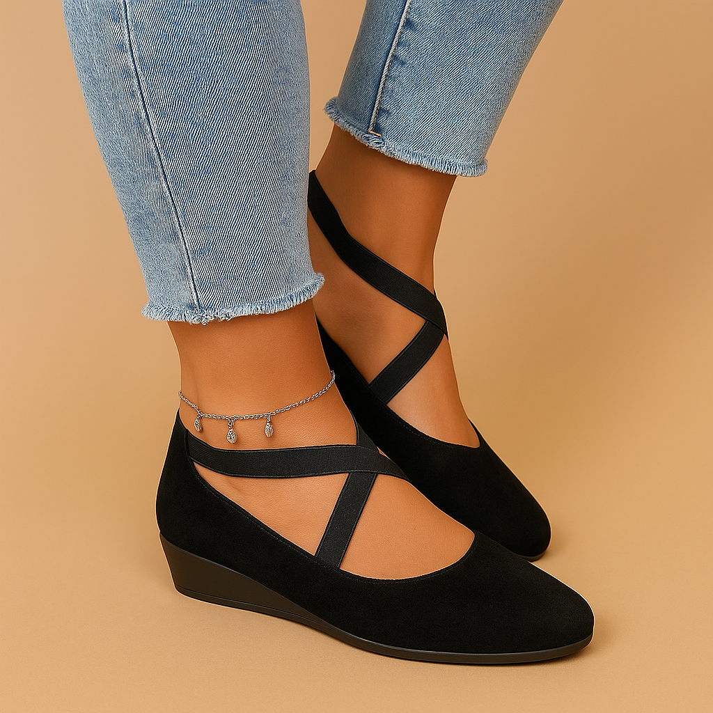 Women’s Shoes – Comfortable Wedge Heels with Cross-Strap Design