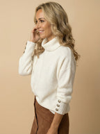Women’s Cowl-Neck Knit Sweater – Soft Ribbed Texture & Mid-Stretch Comfort