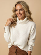 Women’s Cowl-Neck Knit Sweater – Soft Ribbed Texture & Mid-Stretch Comfort