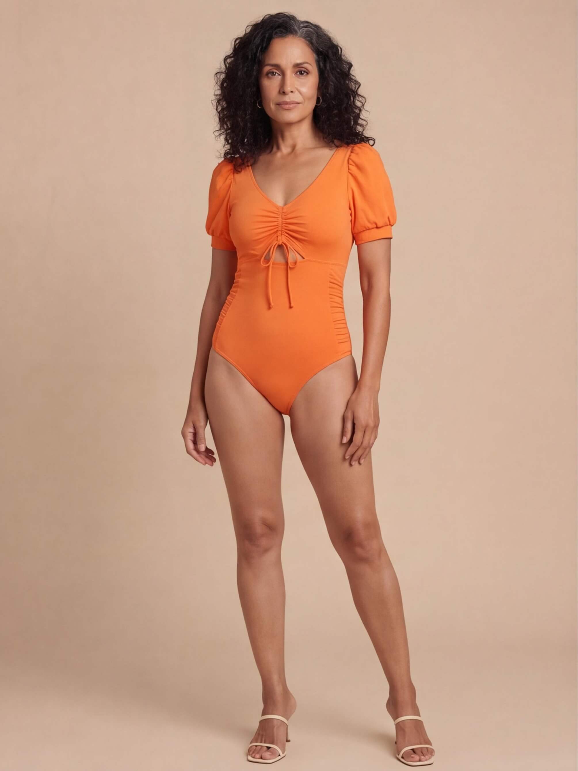 Women’s Puff Sleeve Cut-Out One-Piece Swimsuit