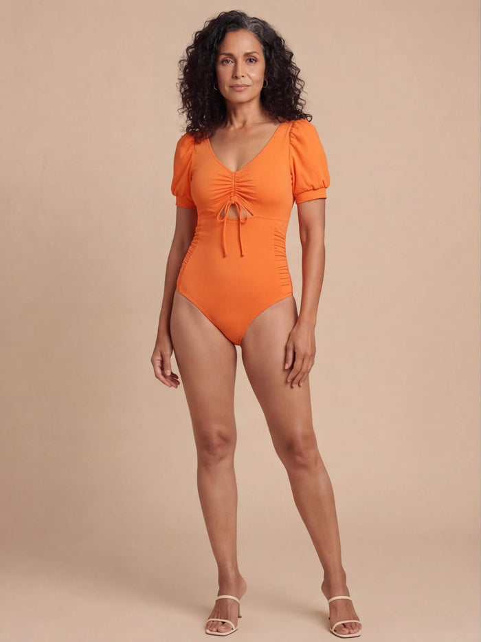 Women’s Puff Sleeve Cut-Out One-Piece Swimsuit
