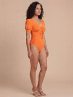 Women’s Puff Sleeve Cut-Out One-Piece Swimsuit