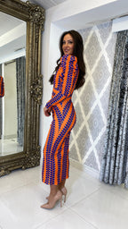 Liora Printed Long Sleeve Midi Dress – Orange/Purple