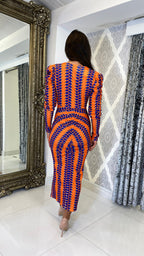 Liora Printed Long Sleeve Midi Dress – Orange/Purple