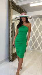 Julieta Ruched One Shoulder Midi Dress – Green