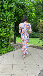 Soraya Printed Long Sleeve Midi Dress – Blue/Orange