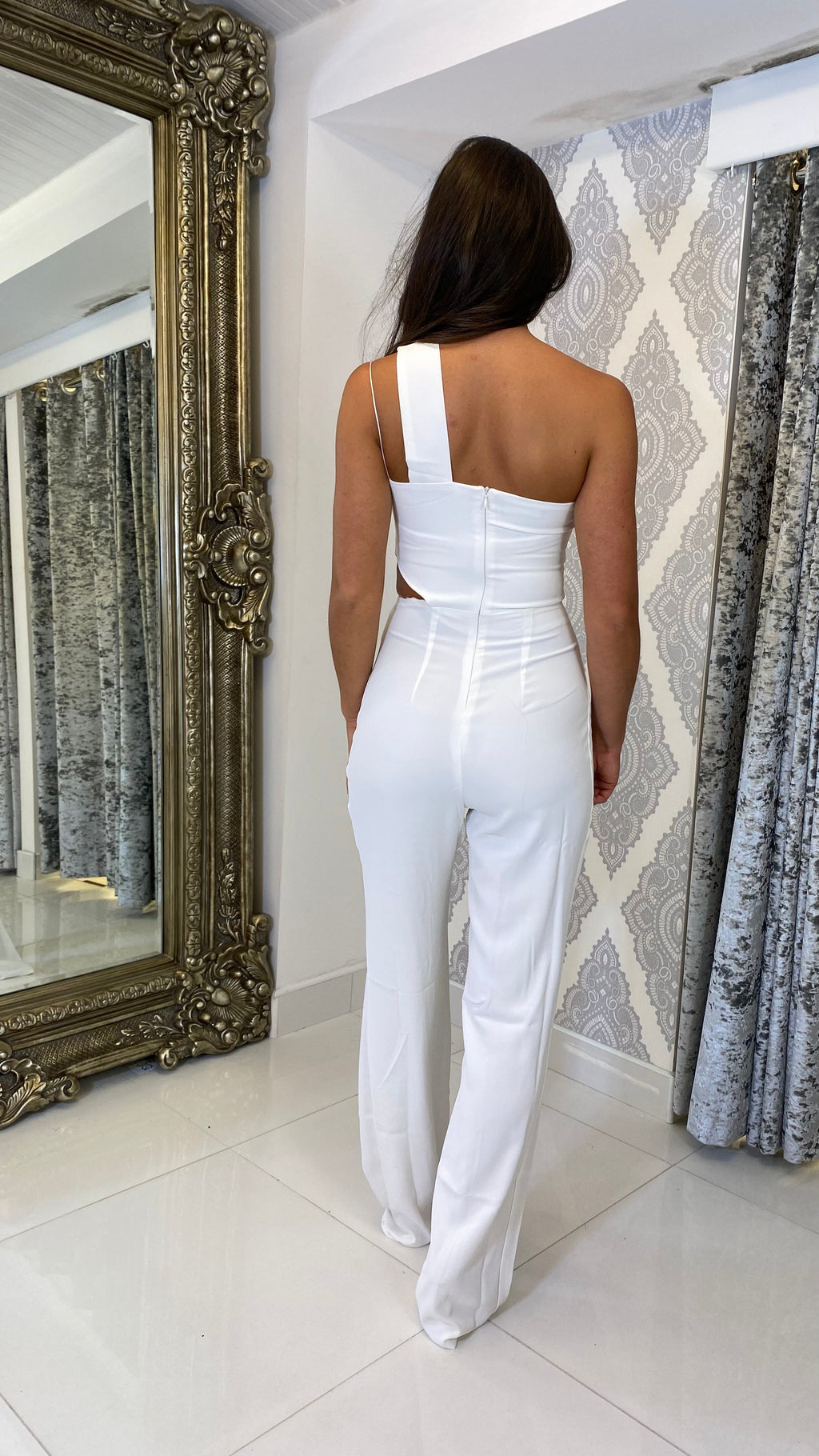 Claudia One Shoulder Cut-Out Jumpsuit – White
