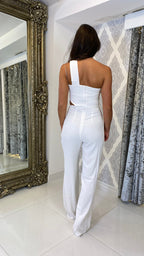 Claudia One Shoulder Cut-Out Jumpsuit – White