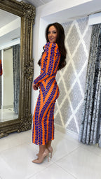 Liora Printed Long Sleeve Midi Dress – Orange/Purple