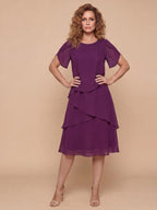 Women’s Elegant Chiffon Layered Dress – Round Neck