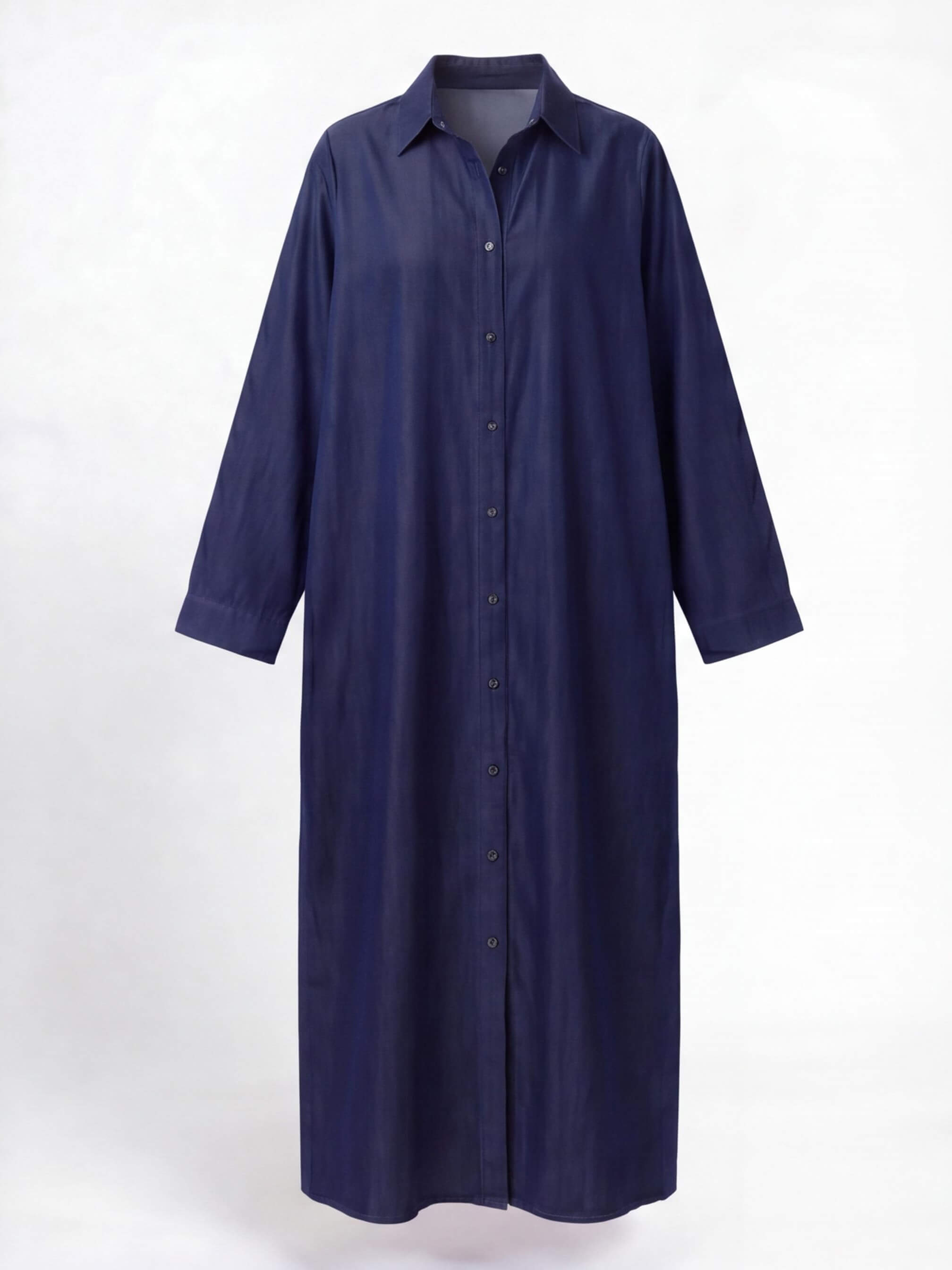 Women’s Elegant Button-Front Maxi Dress – Classic Lapel Collar & Flowing Silhouette
