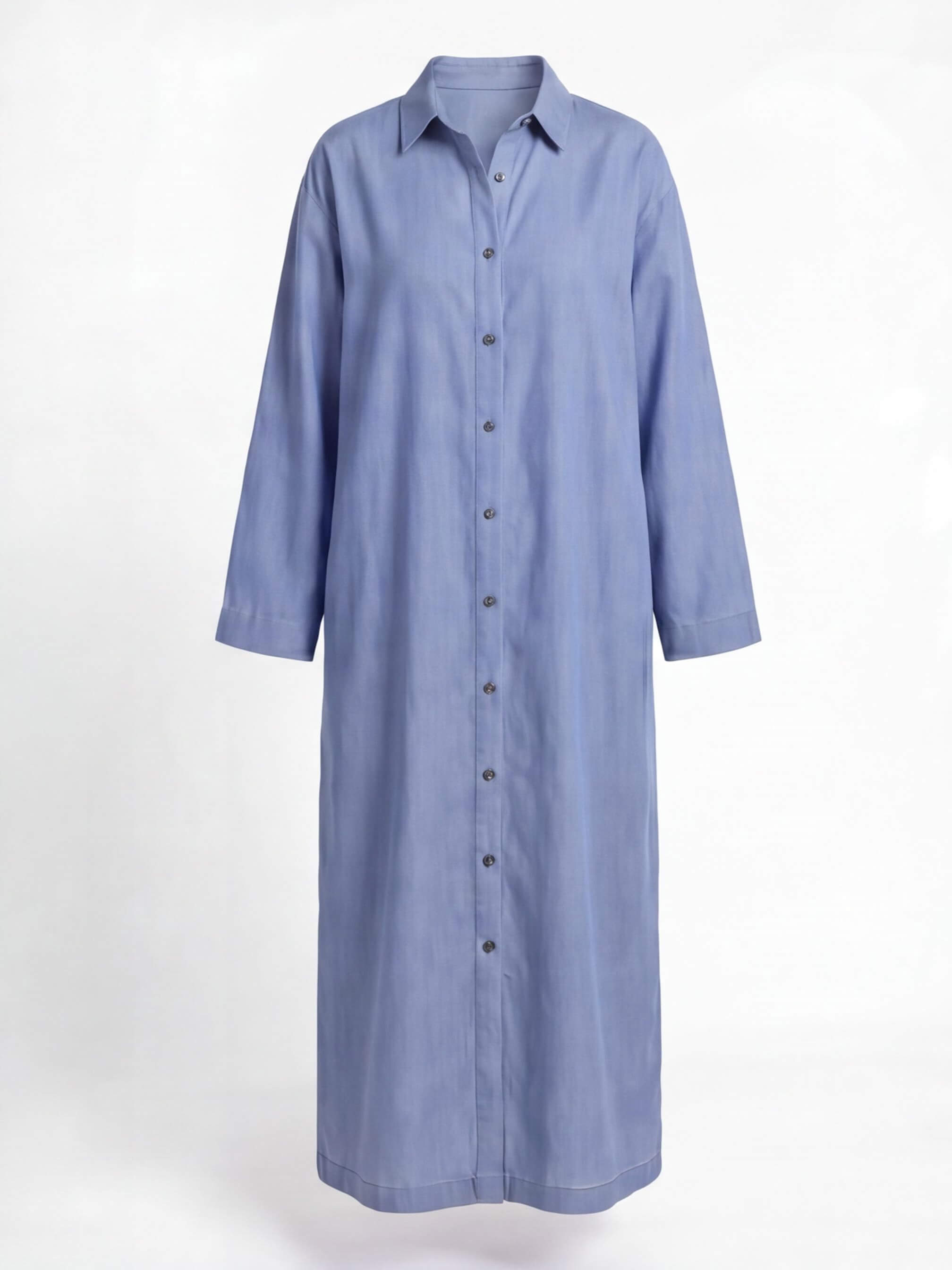 Women’s Elegant Button-Front Maxi Dress – Classic Lapel Collar & Flowing Silhouette