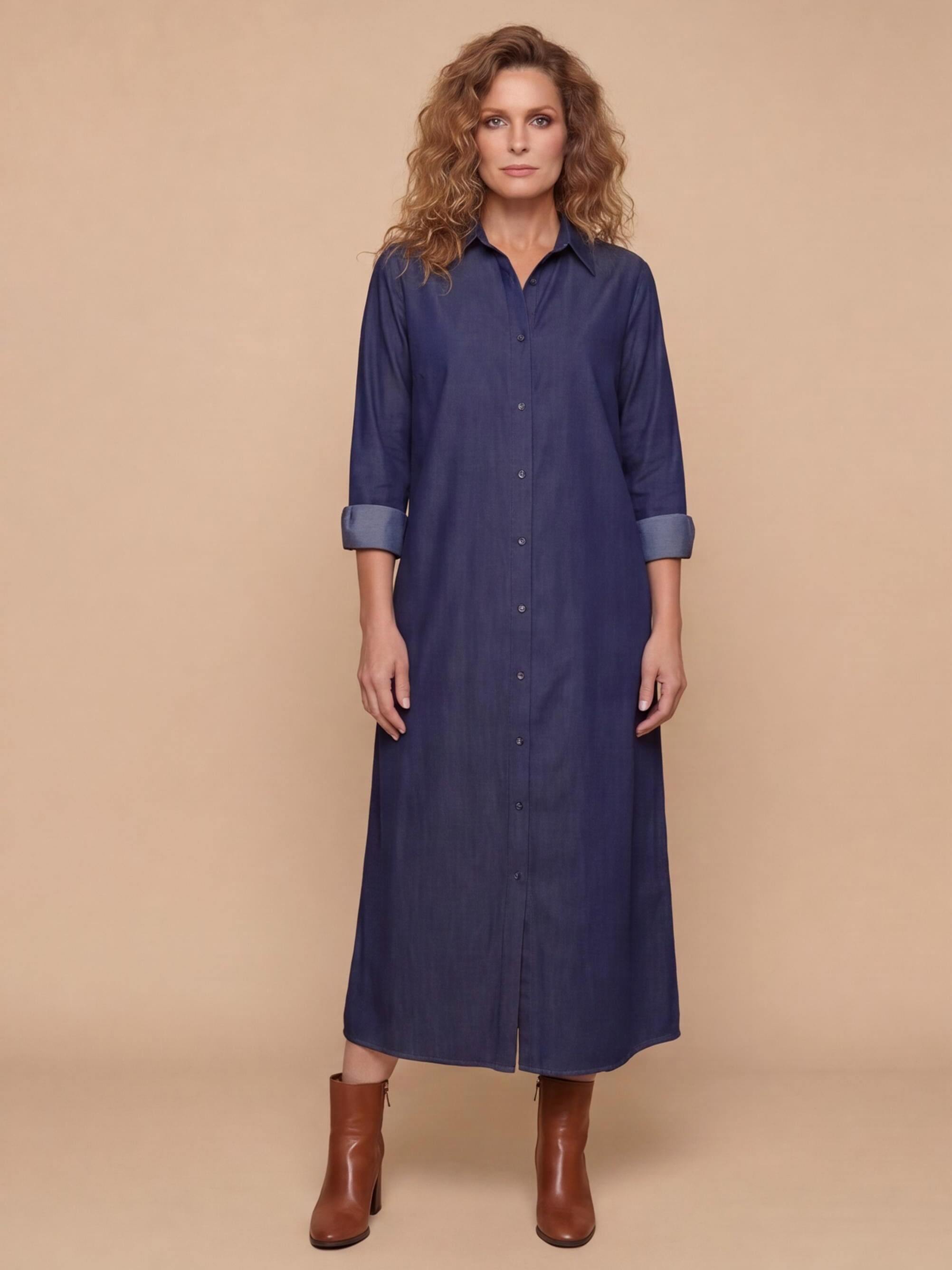 Women’s Elegant Button-Front Maxi Dress – Classic Lapel Collar & Flowing Silhouette