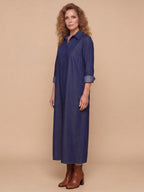 Women’s Elegant Button-Front Maxi Dress – Classic Lapel Collar & Flowing Silhouette
