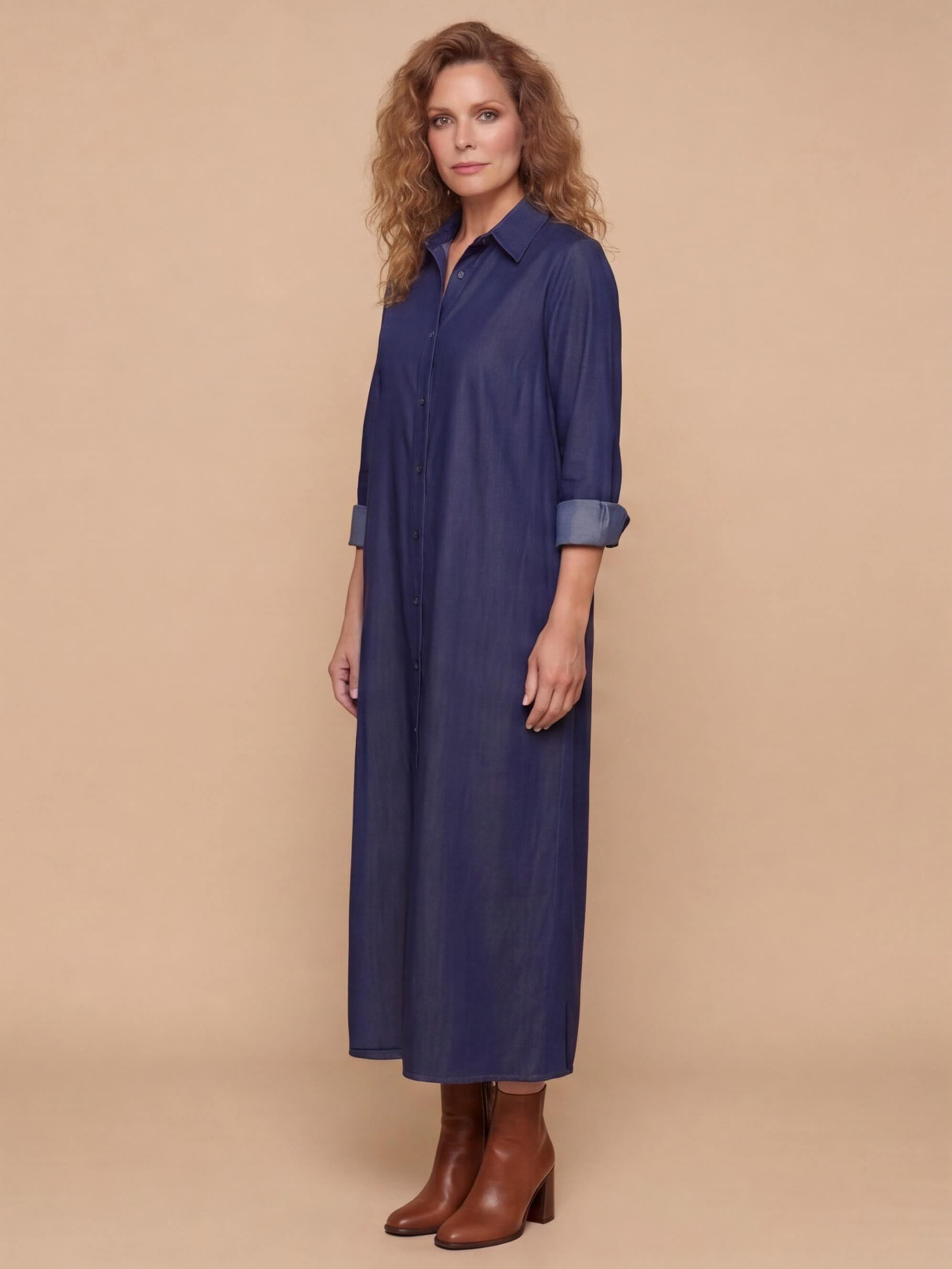Women’s Elegant Button-Front Maxi Dress – Classic Lapel Collar & Flowing Silhouette