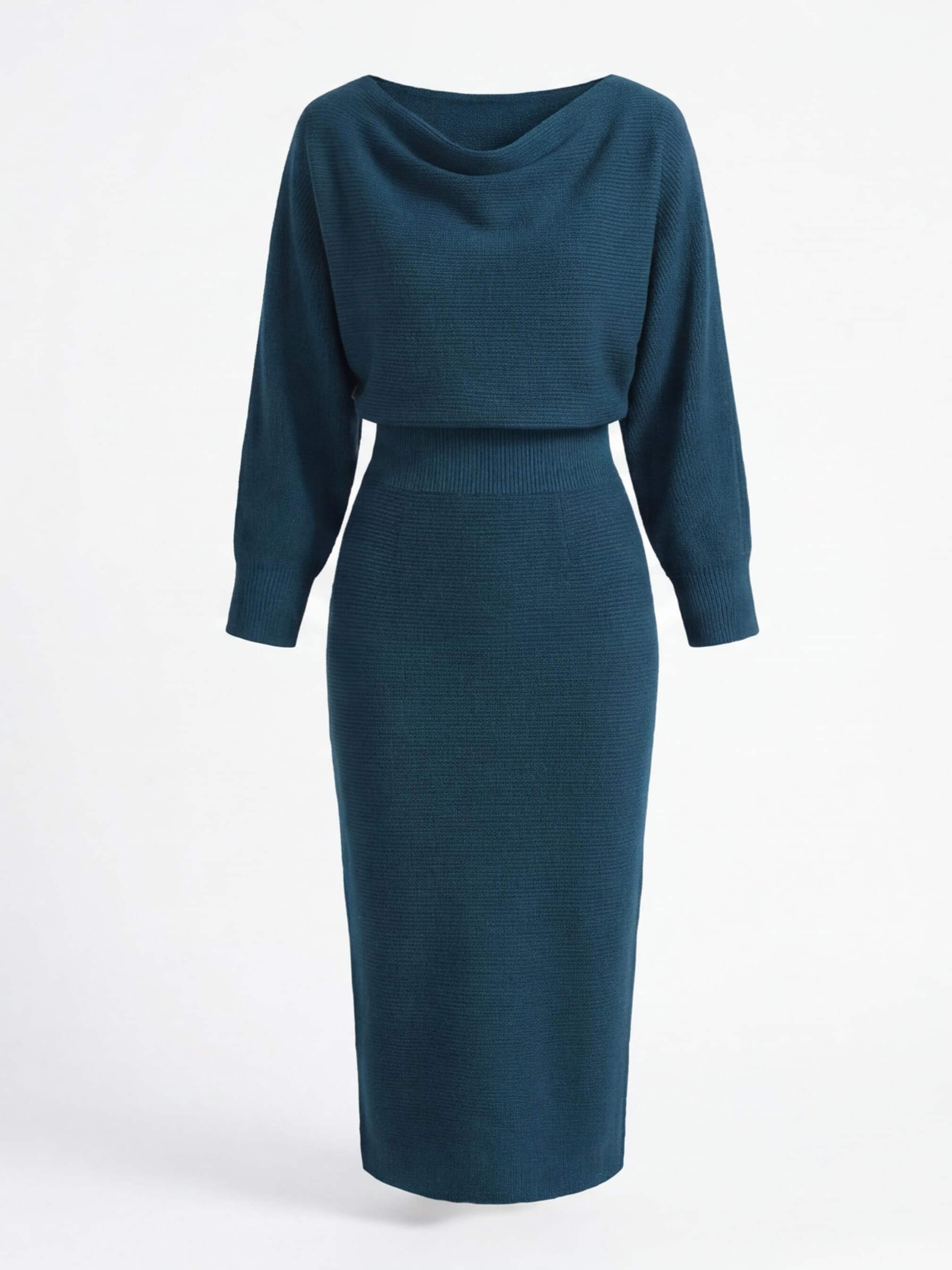 Draped Midi Dress with Cowl Neckline