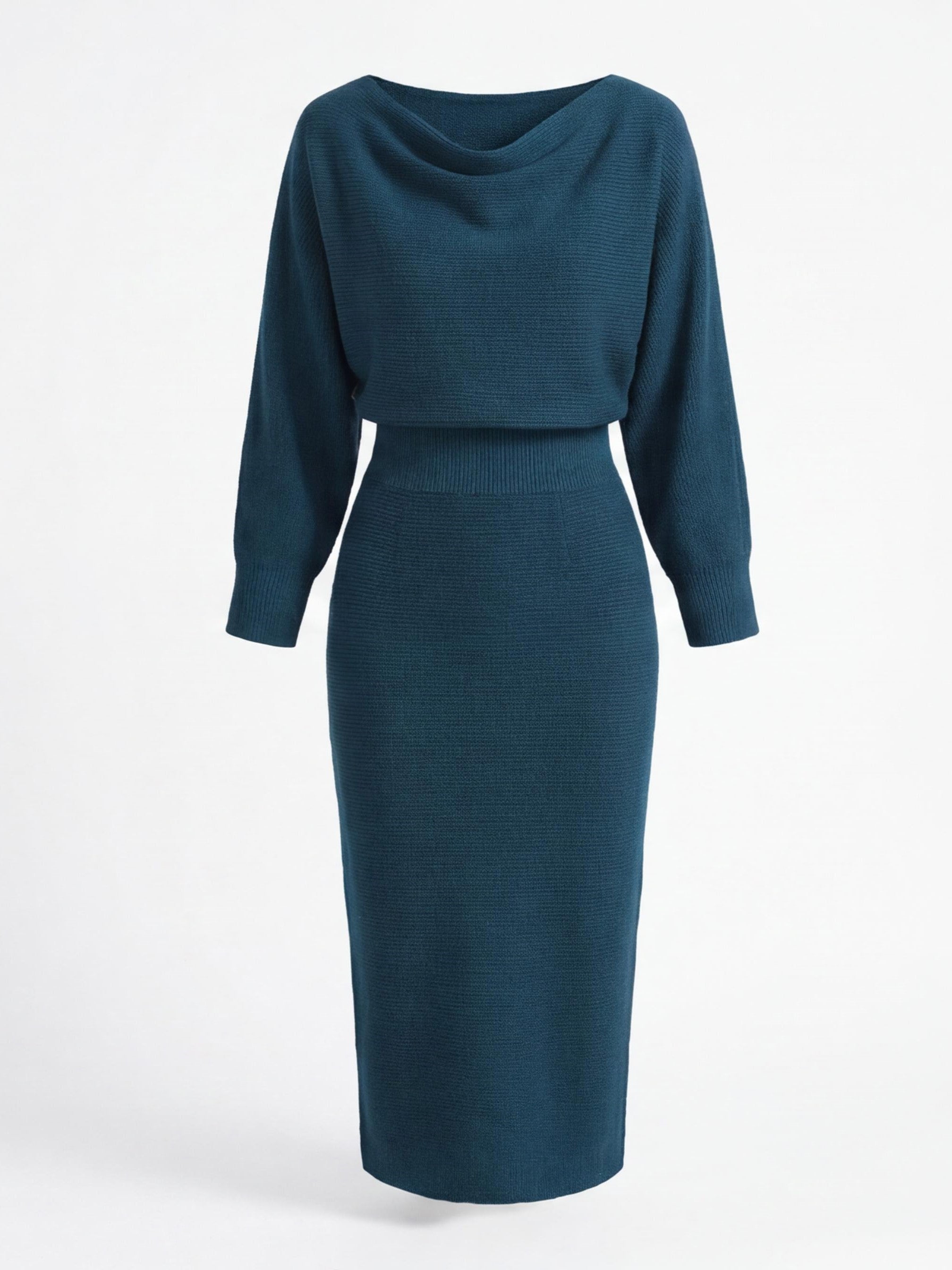 Draped Midi Dress with Cowl Neckline